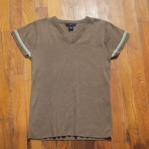 GAP Brown Short Sleeve Tee with Striped Sleeves